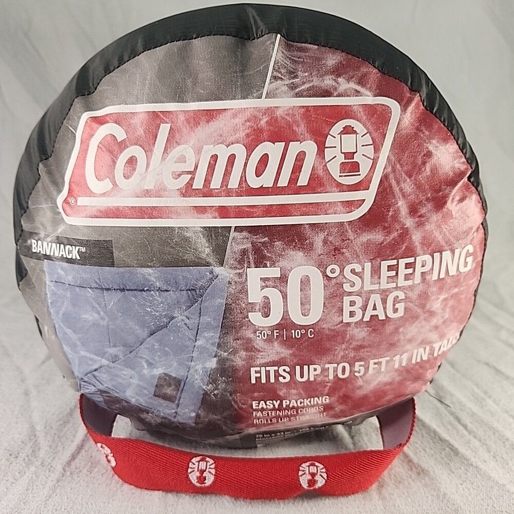 Sleeping Bag Coleman Bannack 50 Degree Zipper Close Blue & Carry Bag New